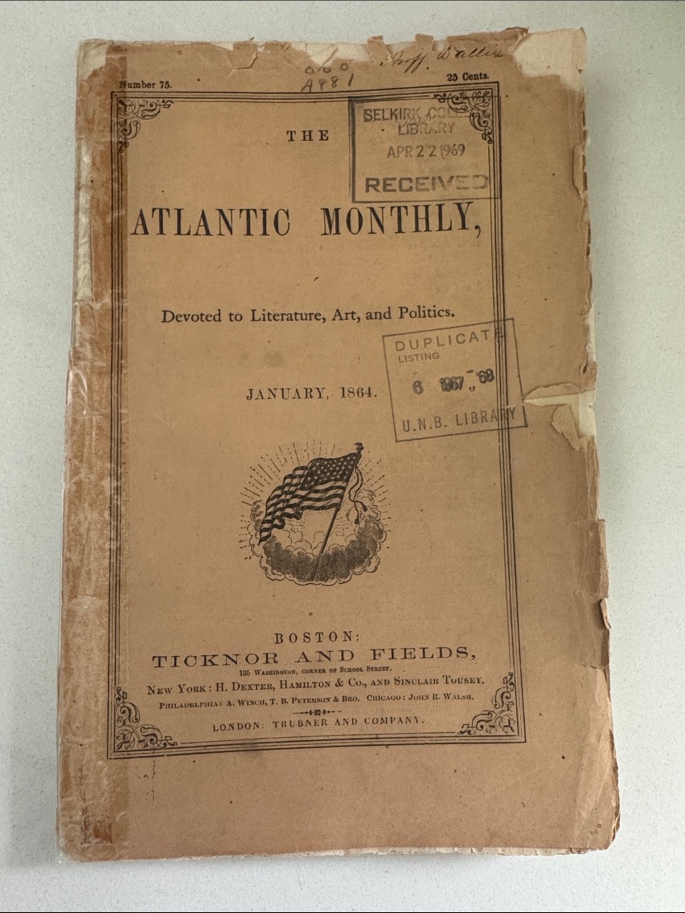 1864 January- The Atlantic Monthly devoted to literature art and politics